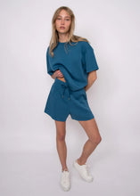 Load image into Gallery viewer, Tess Modal Scuba S/S Crewneck Top - Shell Pink - Border Blue - Stone (55T005S7)