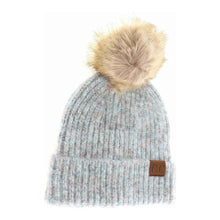 Load image into Gallery viewer, Soft Ribbed Fur Pom Beanie - Lemonade Multi - Aqua Multi - Dk Grey Multi