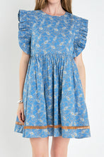 Load image into Gallery viewer, Paisley Ruffle Sleeve Babydoll Dress - Blue Multi
