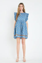 Load image into Gallery viewer, Paisley Ruffle Sleeve Babydoll Dress - Blue Multi