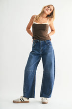 Load image into Gallery viewer, Seamed Barrel Jeans - Dark Denim - Spice Brown Stripe