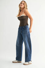 Load image into Gallery viewer, Seamed Barrel Jeans - Dark Denim - Spice Brown Stripe