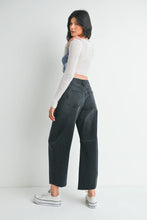 Load image into Gallery viewer, Seamed Barrel Jeans - Olive Stripe - Washed Black