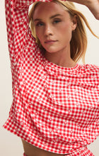 Load image into Gallery viewer, Bisous Gingham LS Top - Kiss Me Red