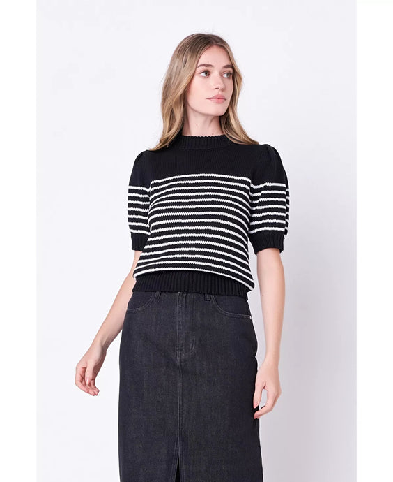 Stripe Sleeve Sweater -Black / White