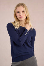 Load image into Gallery viewer, Pearl Detail Basic Crewneck Sweater - Navy