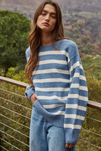 Load image into Gallery viewer, Davis Sweater -Mocha w/Ivory Stripes - Denim w/ Ivory Stripes