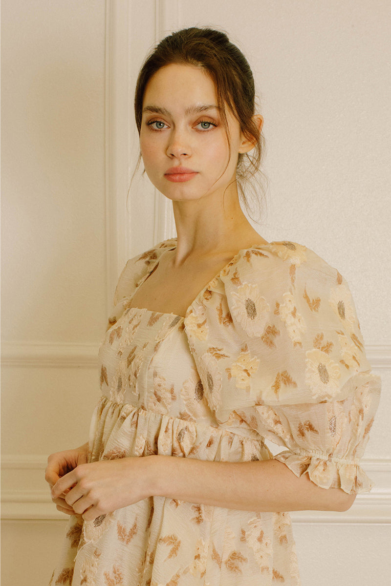 Golden Floral Baby Doll Dress  Straight Line Boutique