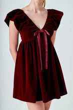 Load image into Gallery viewer, Velvet Satin Bow Mini Dress - Merlot - Black (HN3627D)