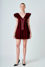 Load image into Gallery viewer, Velvet Satin Bow Mini Dress - Merlot - Black (HN3627D)