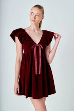 Load image into Gallery viewer, Velvet Satin Bow Mini Dress - Merlot - Black (HN3627D)
