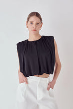Load image into Gallery viewer, Shirred Shoulder Crop Top - Black (Style: JJ2307T)