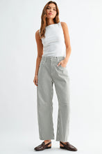 Load image into Gallery viewer, Seamed Barrel Jeans - Olive Stripe - Washed Black