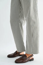 Load image into Gallery viewer, Seamed Barrel Jeans - Olive Stripe - Washed Black