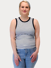 Load image into Gallery viewer, Maria Muscle Knit Tank - White/Blk Stripe - White w/ Blk Ringer (Style #56T049S)