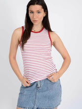 Load image into Gallery viewer, Maria Muscle Knit Tank - White/Blk Stripe - White w/ Blk Ringer (Style #56T049S)