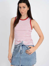 Load image into Gallery viewer, Maria Muscle Knit Tank - White/Blk Stripe - White w/ Blk Ringer (Style #56T049S)