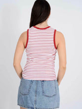 Load image into Gallery viewer, Maria Muscle Knit Tank - White/Blk Stripe - White w/ Blk Ringer (Style #56T049S)