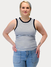 Load image into Gallery viewer, Maria Muscle Knit Tank - White/Blk Stripe - White w/ Blk Ringer (Style #56T049S)