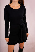 Load image into Gallery viewer, Belted Knit Sweater Dress - Black