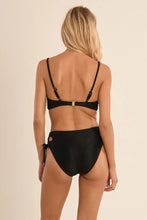 Load image into Gallery viewer, Lace Up Front Ribbed Swimsuit Top - Black - Khaki (TMB224EE)