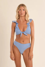 Load image into Gallery viewer, Ruffled Front Knot Swimsuit Top - Blue/White Stripe (TMB109EE)