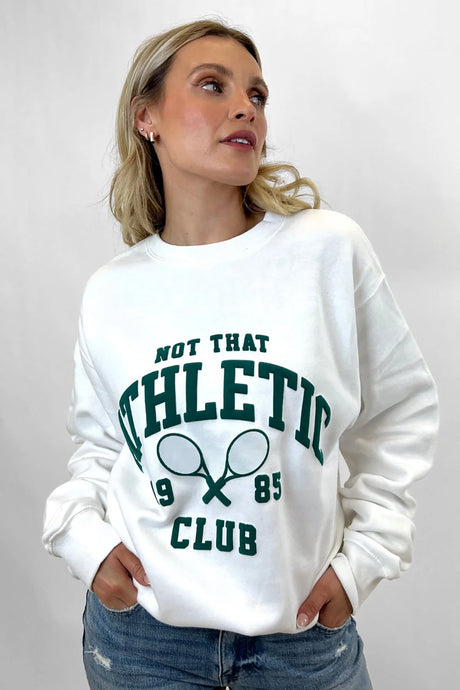 Not Athletic Club Sweatshirt - Pink w/ puff pink lettering or White w/ green lettering
