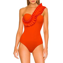 Load image into Gallery viewer, One Shoulder Ruffle Detail Swimsuit - Orange
