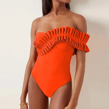 Load image into Gallery viewer, One Shoulder Ruffle Detail Swimsuit - Orange