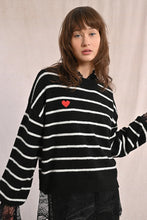 Load image into Gallery viewer, Red Heart Striped Sweater - Blk w/ White Stripes (Style LA1780DN)