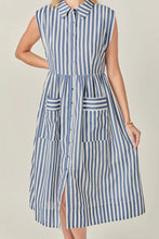 Load image into Gallery viewer, Searsucker Striped Midi Dress - Navy/White (Style #SS1490D)