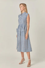 Load image into Gallery viewer, Searsucker Striped Midi Dress - Navy/White (Style #SS1490D)