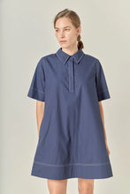 Load image into Gallery viewer, Contrast Stitch Mini Shirt Dress - Navy (Style #SS1860D)