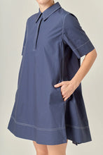 Load image into Gallery viewer, Contrast Stitch Mini Shirt Dress - Navy (Style #SS1860D)