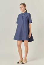 Load image into Gallery viewer, Contrast Stitch Mini Shirt Dress - Navy (Style #SS1860D)