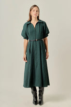 Load image into Gallery viewer, Puffer Midi Shirt Dress - Dark Green