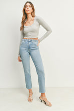 Load image into Gallery viewer, Luna Cut Off Cropped Straight Jeans - Dark Emerald (DP524) - White - Light Denim