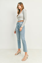 Load image into Gallery viewer, Luna Cut Off Cropped Straight Jeans - Dark Emerald (DP524) - White - Light Denim