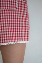 Load image into Gallery viewer, Lacey Gingham w/ Lace Trim & back pocket - Red Check