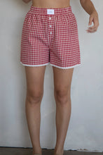 Load image into Gallery viewer, Lacey Gingham w/ Lace Trim &  back pocket - Red Check