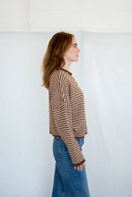 Load image into Gallery viewer, Piper Cardigan - Mini Stripe Brown - Mini Stripe Cherry Red
