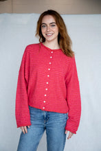 Load image into Gallery viewer, Piper Cardigan - Mini Stripe Brown - Mini Stripe Cherry Red