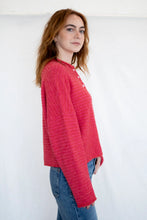 Load image into Gallery viewer, Piper Cardigan - Mini Stripe Brown - Mini Stripe Cherry Red