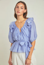 Load image into Gallery viewer, U Plunge Puff Sleeve Blouse - Powder Blue (Style: JJ2045T)