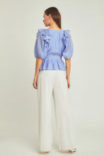 Load image into Gallery viewer, U Plunge Puff Sleeve Blouse - Powder Blue (Style: JJ2045T)