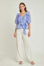 Load image into Gallery viewer, U Plunge Puff Sleeve Blouse - Powder Blue (Style: JJ2045T)