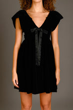 Load image into Gallery viewer, Velvet Satin Bow Mini Dress - Black