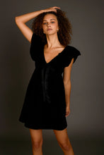 Load image into Gallery viewer, Velvet Satin Bow Mini Dress - Black