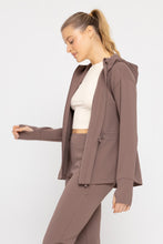 Load image into Gallery viewer, Jacquard Ribbed Hooded Jacket w/ Thumbholes - Deep Taupe