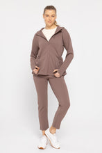 Load image into Gallery viewer, Jacquard Ribbed Hooded Jacket w/ Thumbholes - Deep Taupe